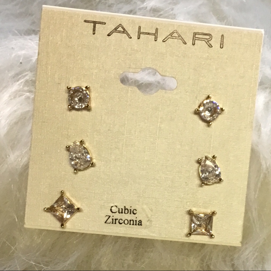 Tahari 3- Piece Set Of Cubic Zirconia Stud Earrings